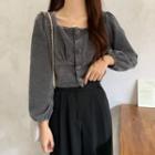Square-neck Corduroy Cropped Blouse