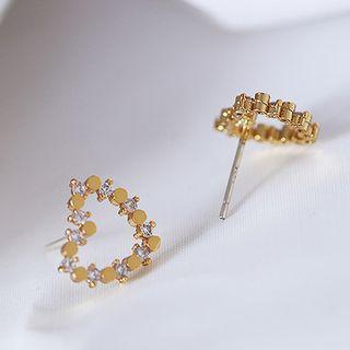 Rhinestone Heart Earring 1 Pair - Gold - One Size