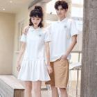 Couple Matching Flower Print Short-sleeve T-shirt / Collared Dress / Shorts