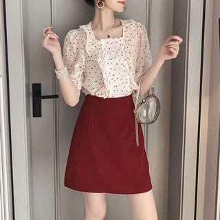 Puff-sleeve Heart Printed Blouse