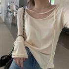 Long-sleeve Strappy Sheer T-shirt As Shown In Figure - One Size