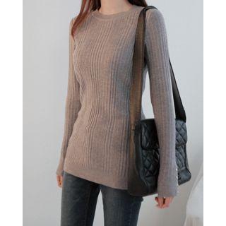 Button-cuff Slim-fit Rib-knit Top