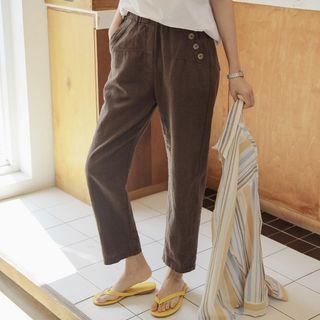 Button-detail Seam-trim Baggy Pants