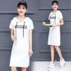 Hooded Lettering Short-sleeve T-shirt Dress