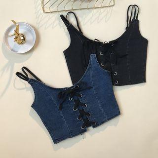 Lace Up Cropped Tank Sweater