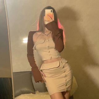 Button-up Tube Top / Mini Pencil Skirt / Shrug / Set