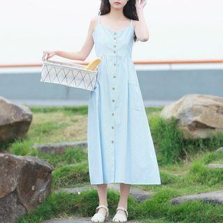 Striped Spaghetti-strap A-line Midi Dress
