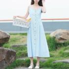 Striped Spaghetti-strap A-line Midi Dress