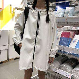 Faux Leather Zip Hoodie White - One Size