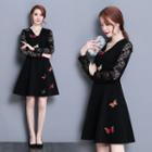 Lace Sleeve Embroidery A-line Dress