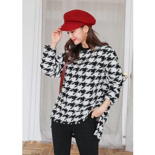 Tall Size Houndstooth Pattern Knit Pullover