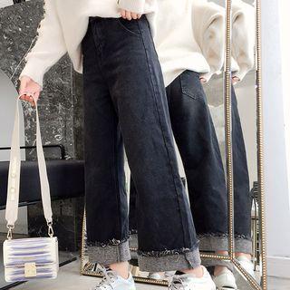 Cropped Roll-up Wide-leg Jeans