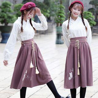 Hanfu Long-sleeve Top / Midi Skirt / Jacket / Beret / Set