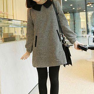 Long-sleeve Houndstooth Collared Dress