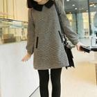 Long-sleeve Houndstooth Collared Dress