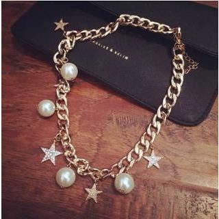 Star & Faux Pearl Necklace