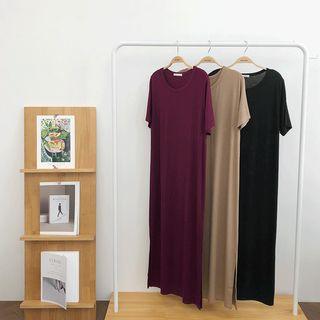 Round-neck Slit-side Maxi T-shirt Dress