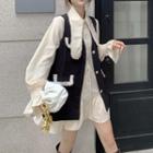 Plain Button-up Ruffle Shirtdress / Button-up Vest