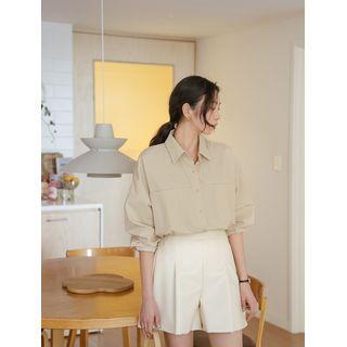 Plus Size Patch-pocket Boxy Shirt