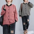 Gingham Drawstring-hem Button-up Jacket