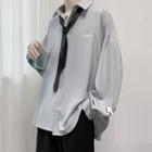 Letter Embroidered Shirt With Necktie