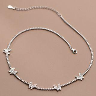 Butterfly Rhinestone Sterling Silver Choker S925 Silver Necklace - Silver - One Size
