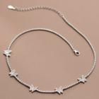 Butterfly Rhinestone Sterling Silver Choker S925 Silver Necklace - Silver - One Size
