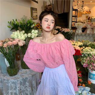Long-sleeve Ruffle Top Pink - One Size