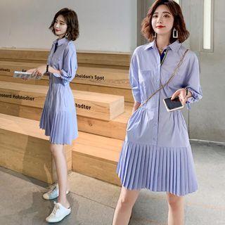 Accordion Pleat Mini A-line Shirtdress