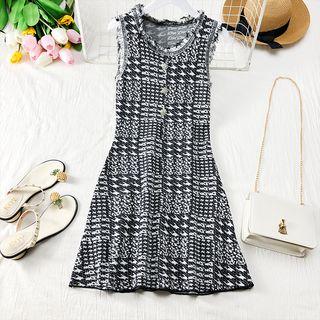 Fringed-trim Tank Dress Black - One Size