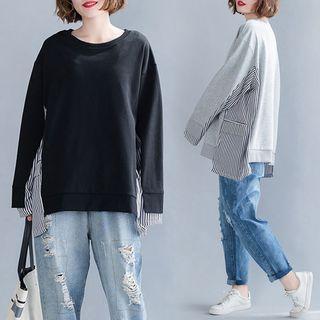 Striped Panel Mock Two-piece Sweatshirt