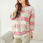 3/4-sleeve Color-block Appliqu  T-shirt