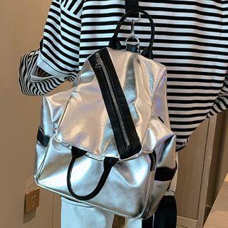 Metallic Faux Leather 2-way Backpack