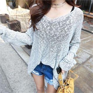 V-neck Oversized Nubby-knit Top