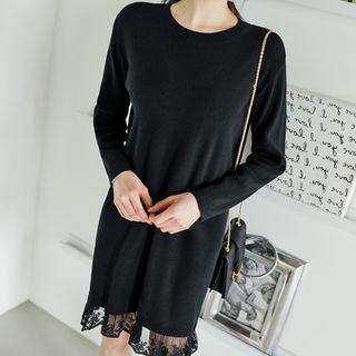 Lace-hem Wool Blend Knit Shift Dress