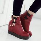 Buckled Hidden Wedge Ankle Boots