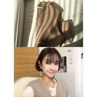 V-neck Wool Blend Cropped Vest