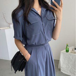 Flap-pocket Crepe Boxy Shirt