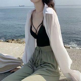 Long Sleeve Oversized Sheer Shirt
