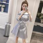 Mock Two Piece Buckled Striped Dress