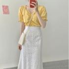 Short-sleeve Crinkled Blouse / Lace Midi A-line Skirt