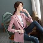 Grid Print Double-breasted Blazer