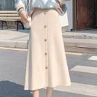 High-waist Button-up A-line Midi Dress