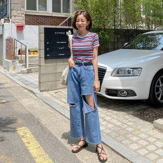 Slim-fit Stripe Ribbed T-shirt