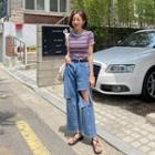 Slim-fit Stripe Ribbed T-shirt