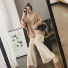 Set : Plain Sweater + Knit Wide-leg Pants