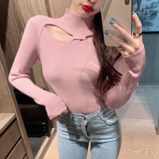 High Neck Cutout Front Knit Top