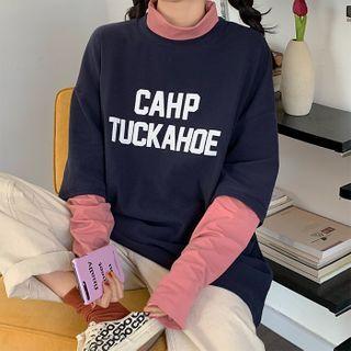 Fake Two Piece Printed Cartoon Long-sleeved Top