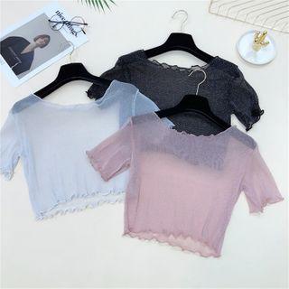 Lettuce Edge Short-sleeve Mesh Cropped Top