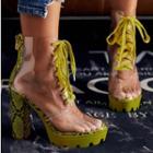 Platform Chunky-heel Lace-up Transparent Short Boots